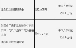 文山广南长江村镇银行被罚22万元：违反反洗钱管理规定