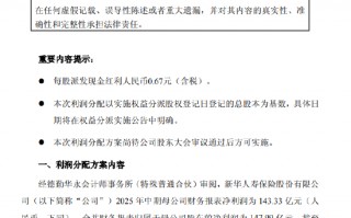 新华保险发布中期利润分配方案：拟每股派发现金红利0.67元（含税）